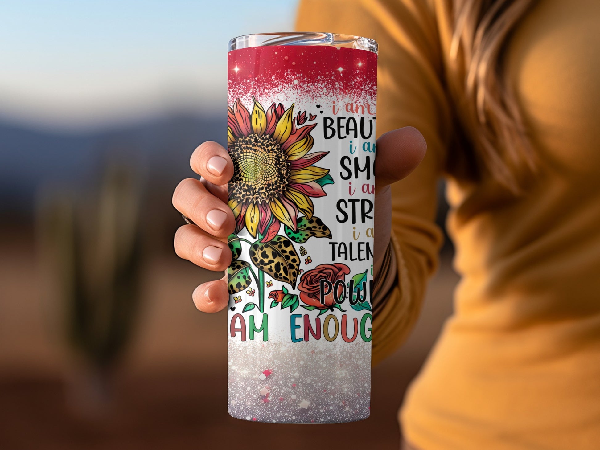 Floral Empowerment Tall Tumbler with Positive Affirmations