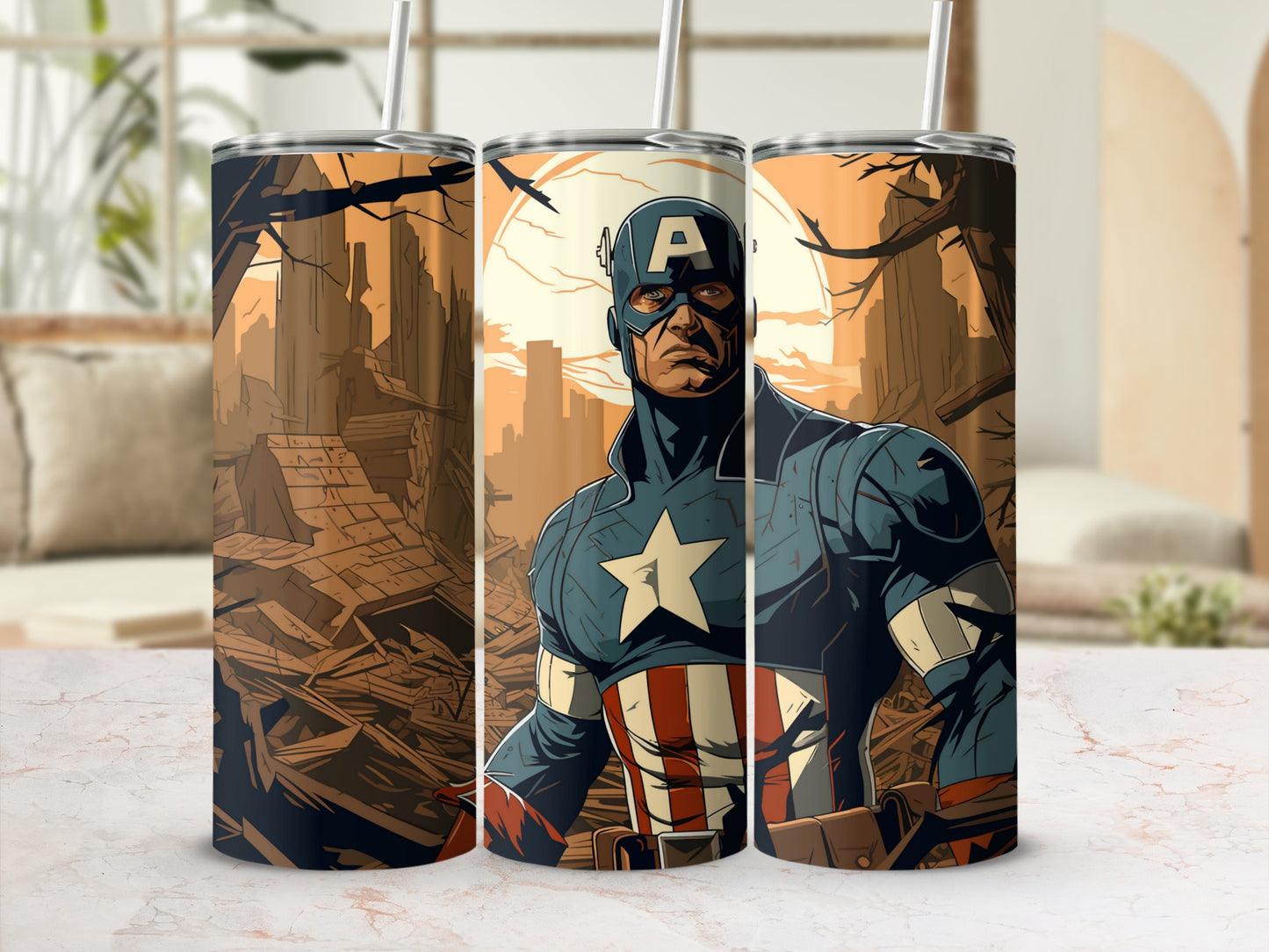 Captain America design tall travel tumbler product