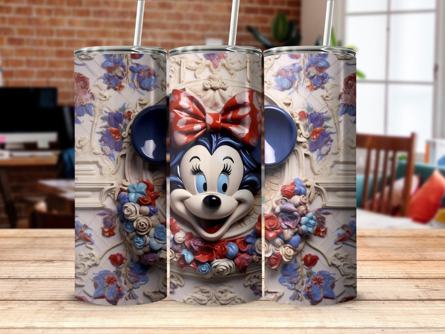 Cute Disney Character Floral Design Tumbler