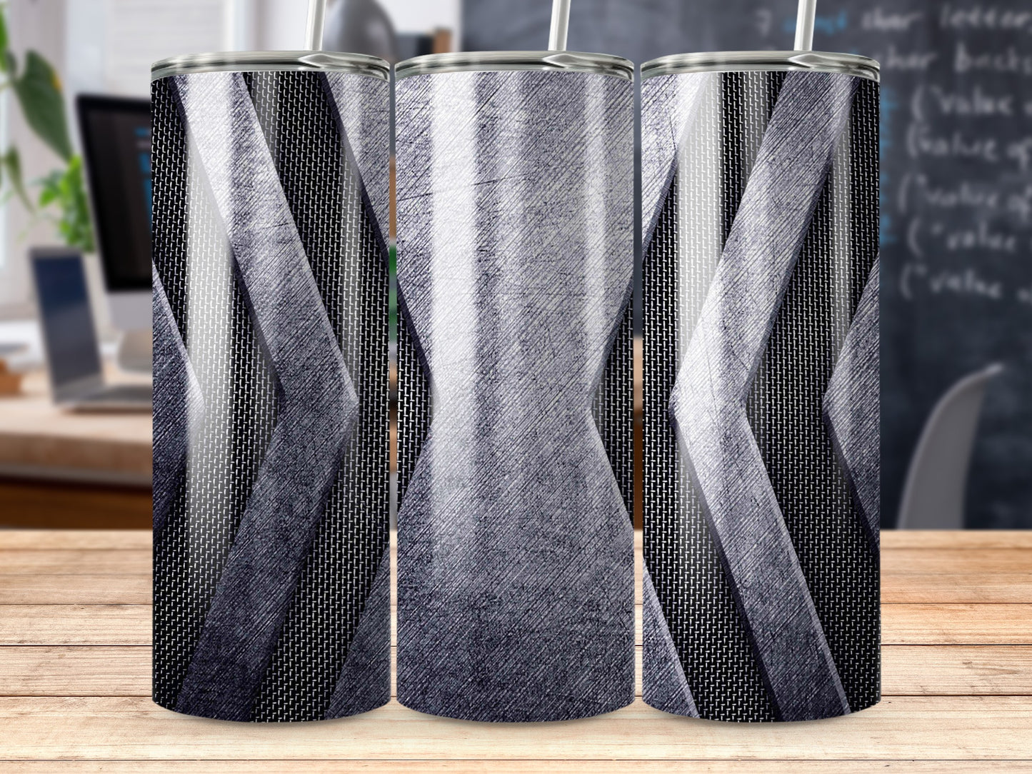 Geometric Scratched Gray Over Black Mesh Pattern Tumblers