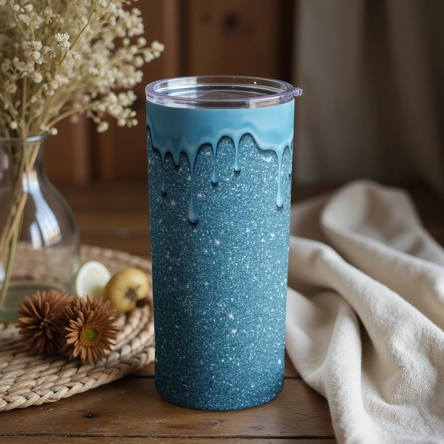 Blue Sparkle Tumbler with Dripping Icing Design Tumbler