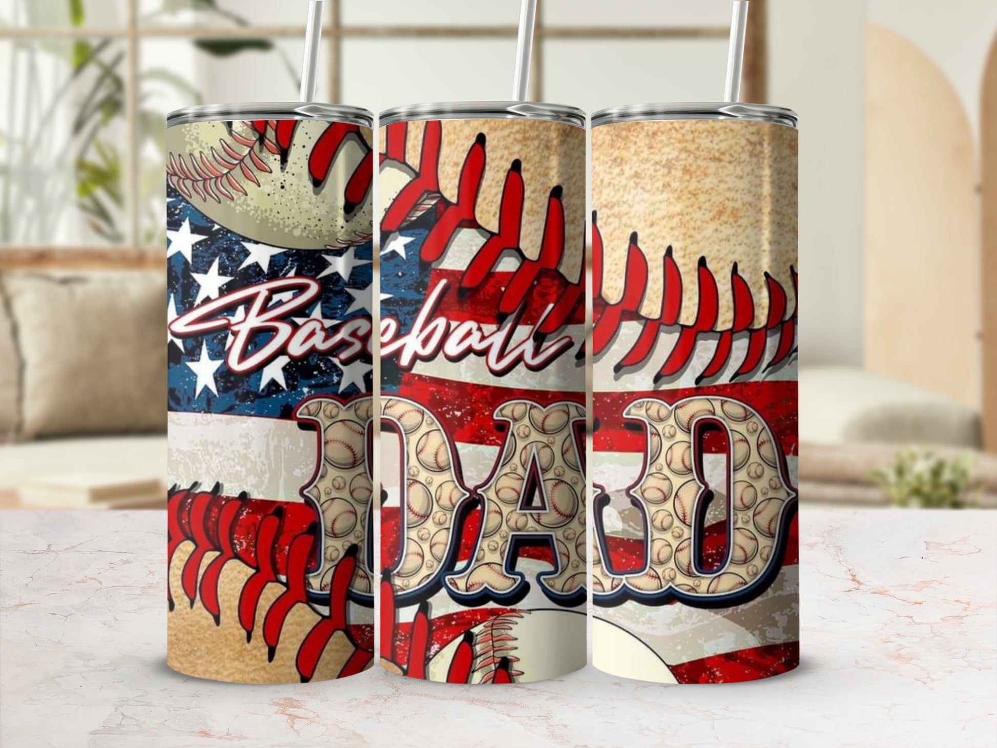 Baseball Dad Graphic Tumbler with Patriotic Design