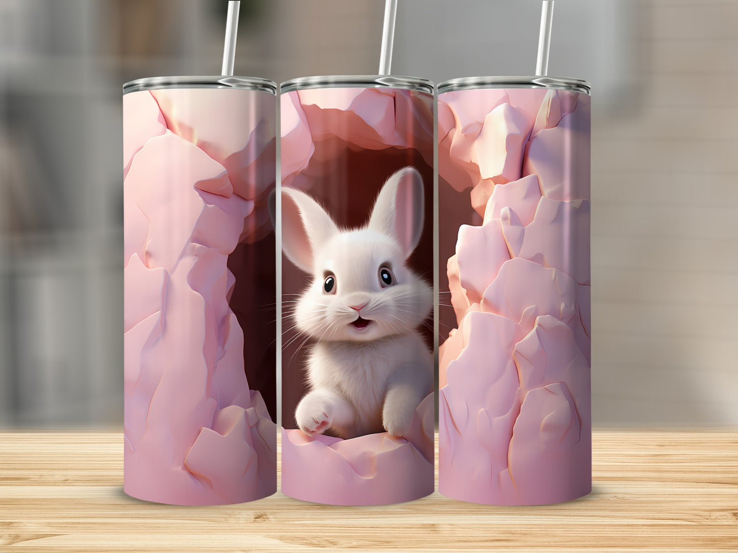 Cute Bunny Peeking Through Pink Rocks Tumbler