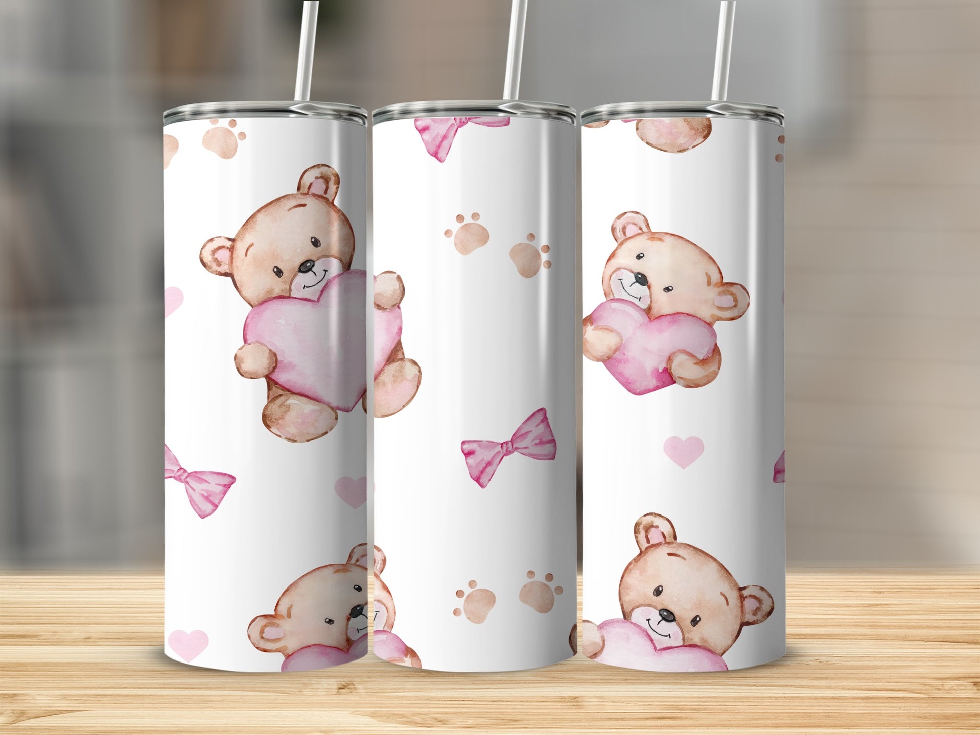 Cute Teddy Bear with Hearts and Bows Tumbler