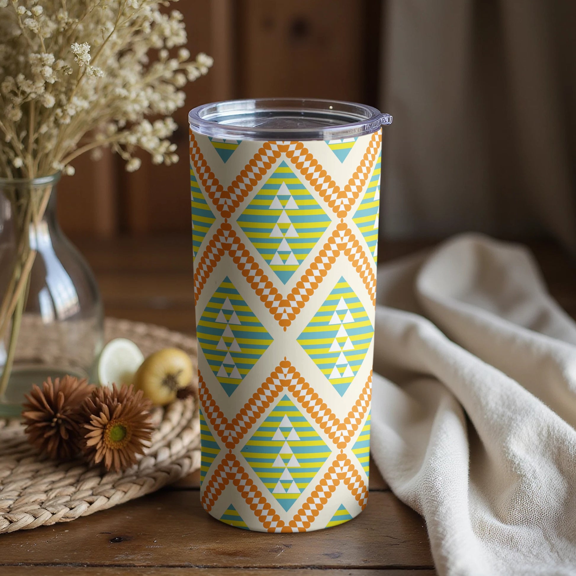 Geometric Patterned Insulated Tumbler for Hot or Cold Drinks