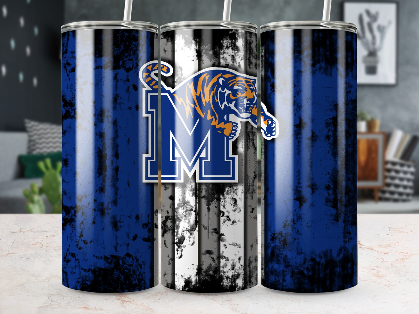 Bold Blue and White Tiger Logo Stainless Steel Tumbler