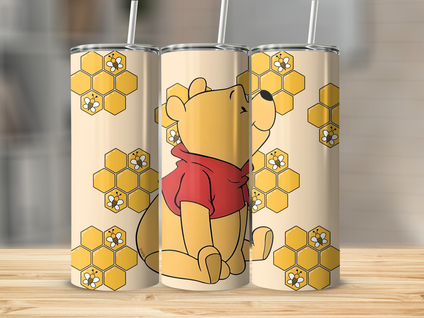 Cute Cartoon Bear with Honeycomb Tumbler Design