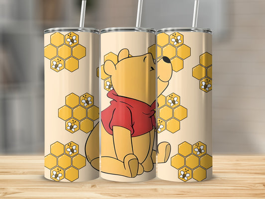 Cute Cartoon Bear with Honeycomb Tumbler Design