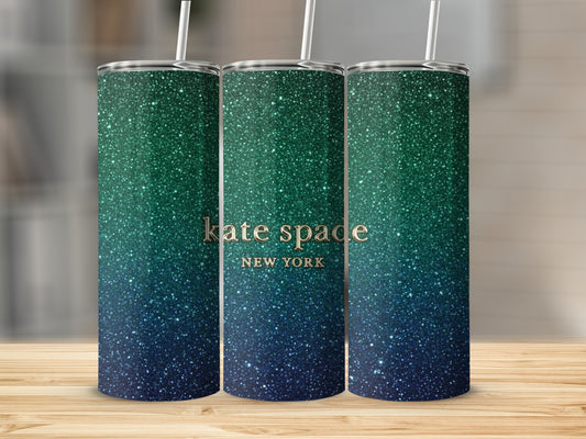Kate Spade Inspired New York Teal Blue Gradient Glitter Tumblers
