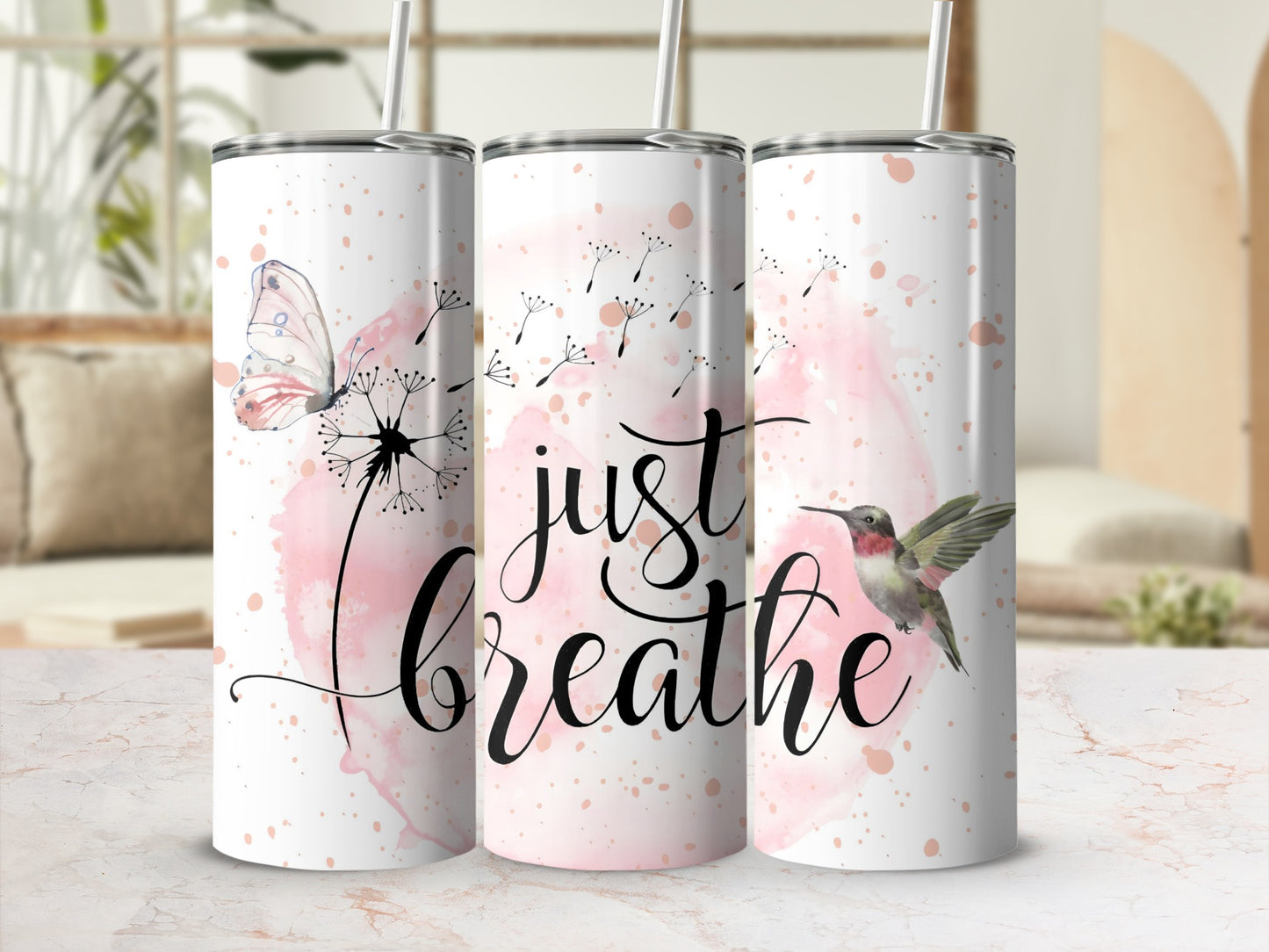 Just Breathe Butterfly and Hummingbird Tumbler