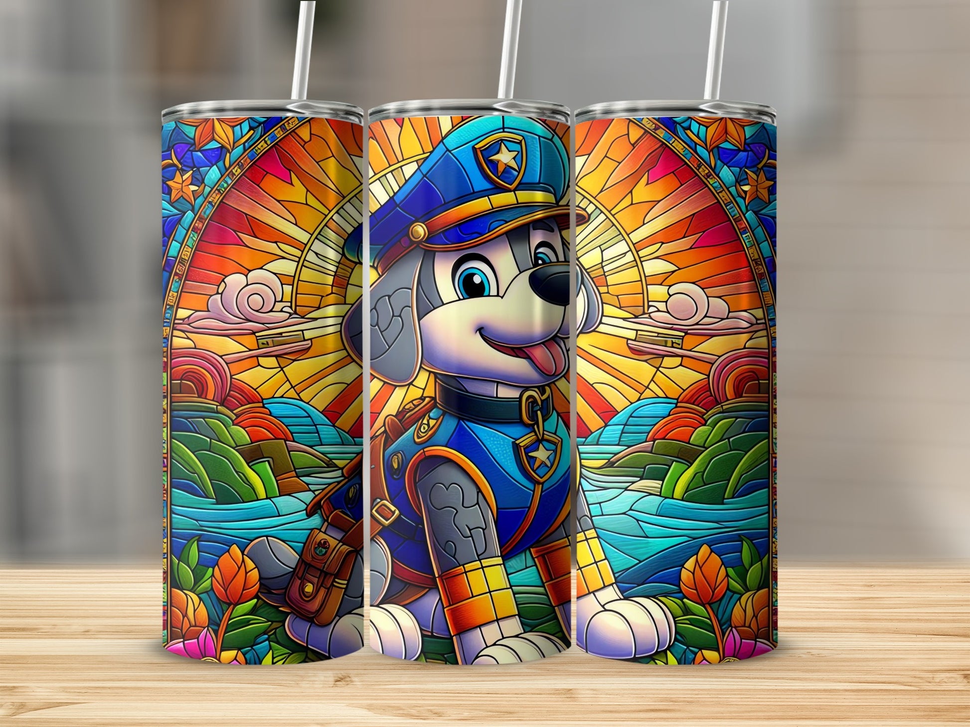 Colorful Cartoon Dog Art on Stainless Steel Tumbler