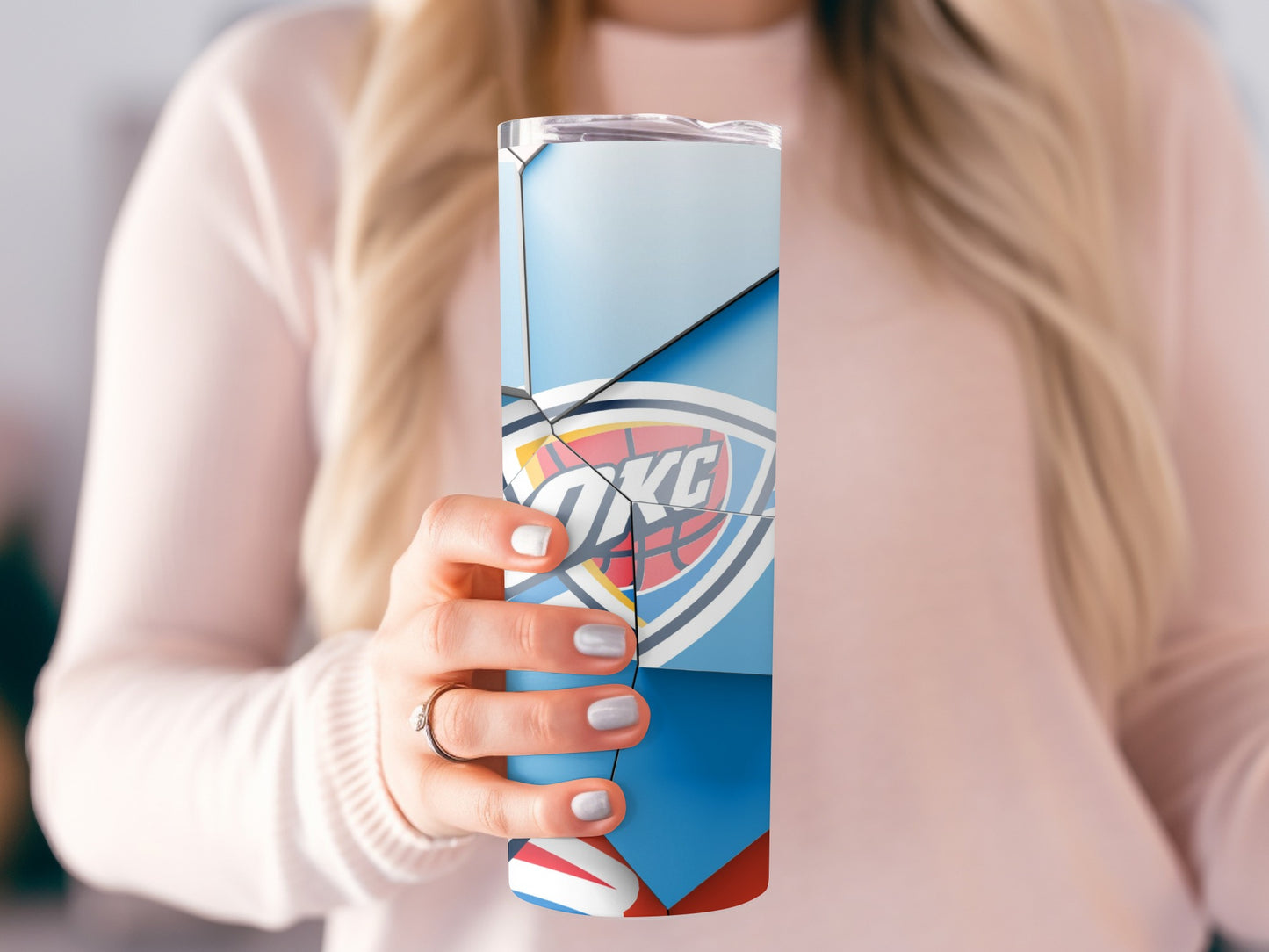 OKC Thunder Logo Abstract on Geometric Blocks Tumblers