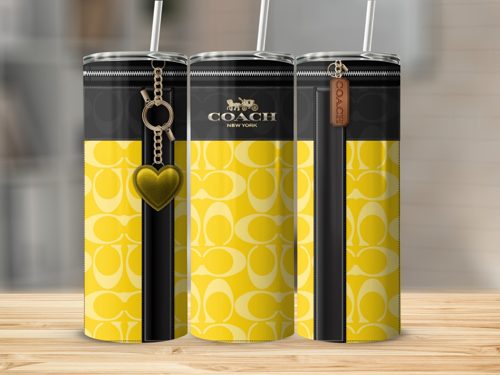 Stylish Yellow Coach Inspired Tumbler 20oz Drinkware