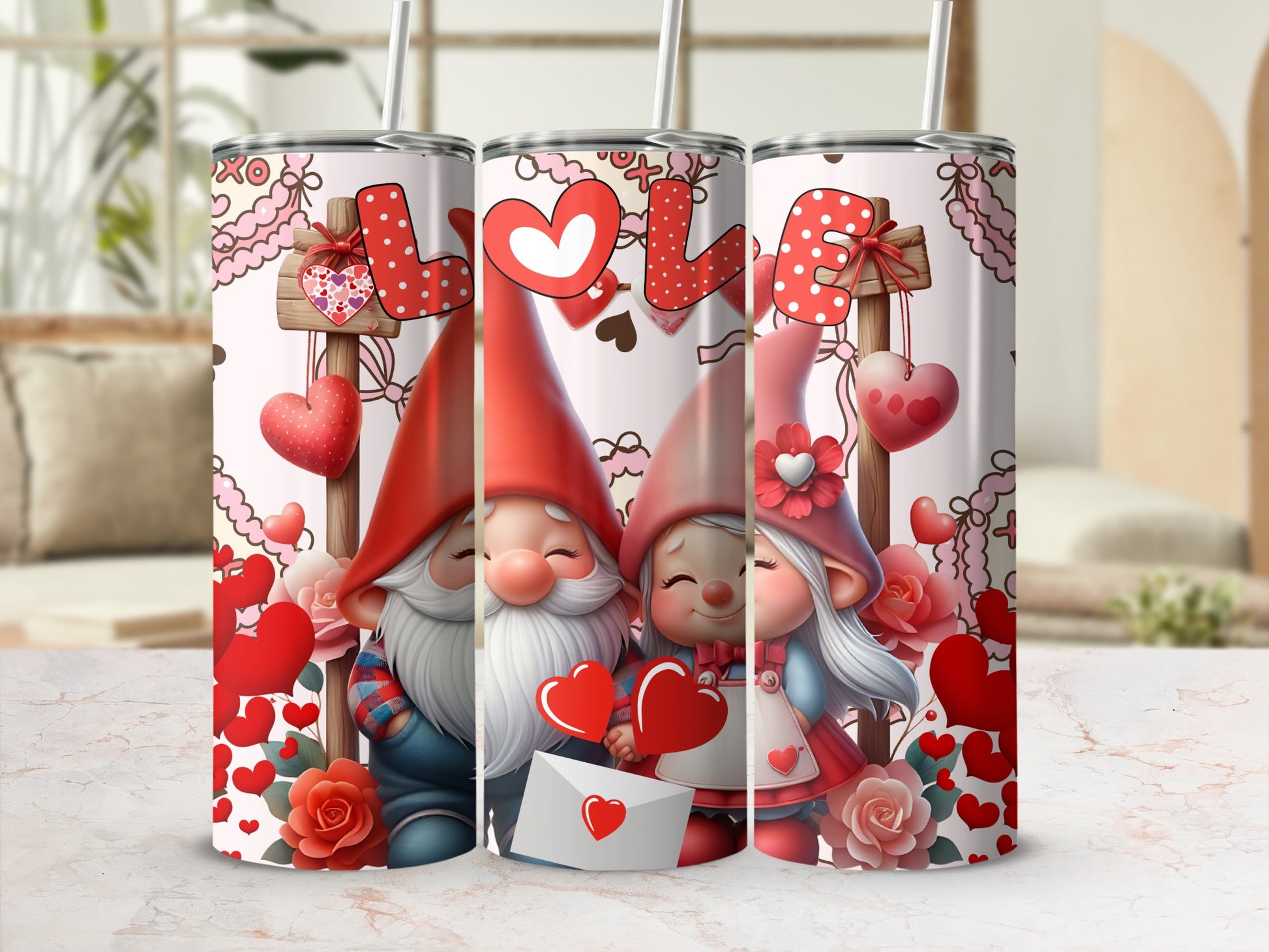 Adorable Gnome Love Tumbler with Cute Heart Design