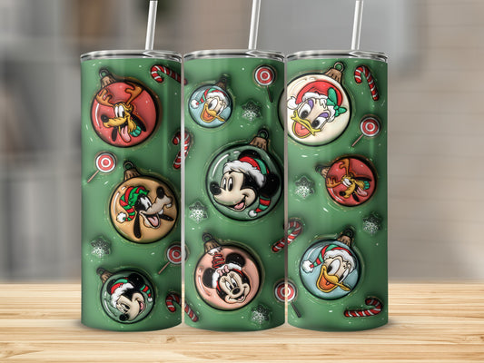 Christmas Cartoon Characters Green Tumbler Cup
