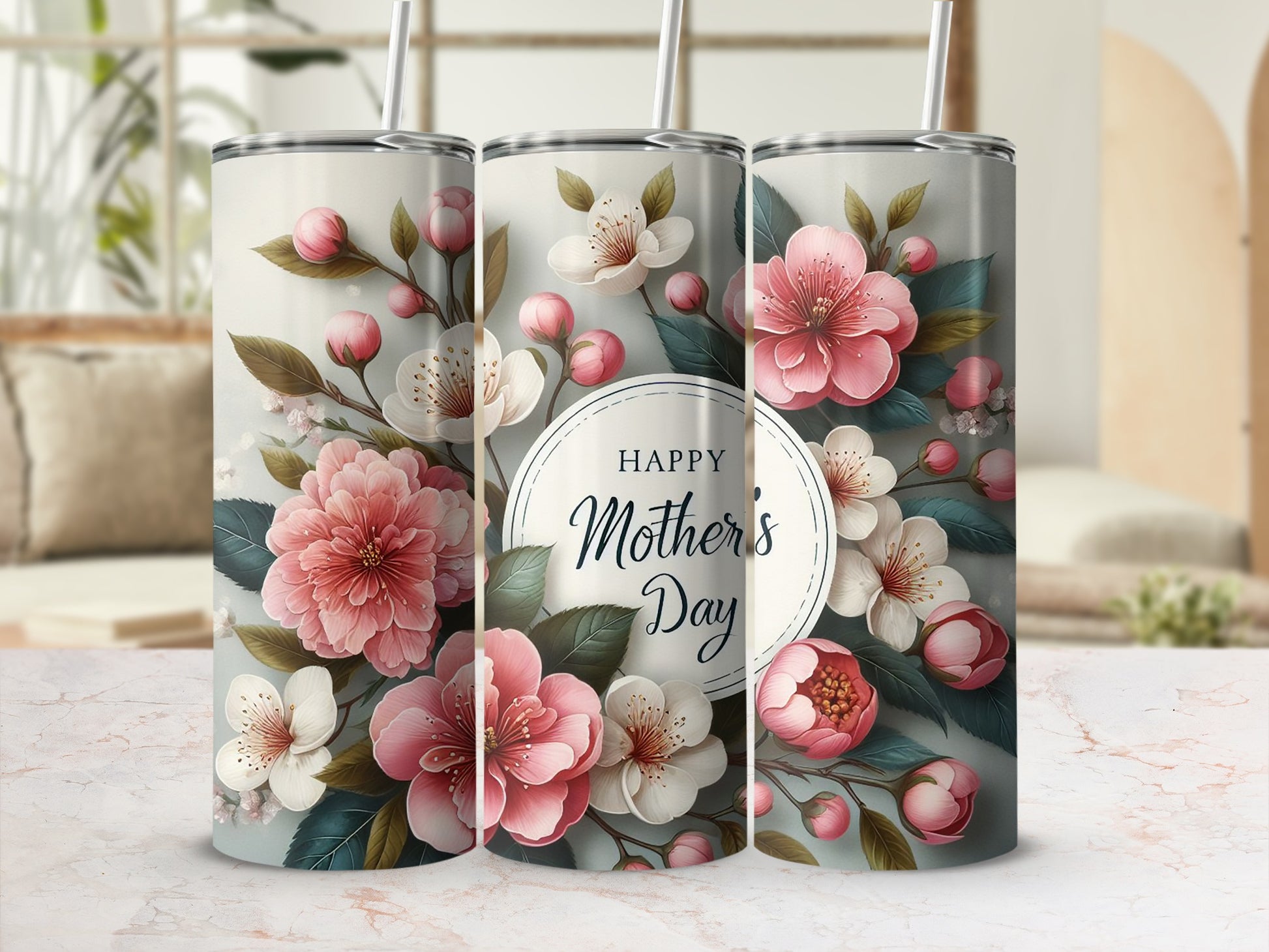 Happy Mother's Day Floral Design Tumbler Cup Gift