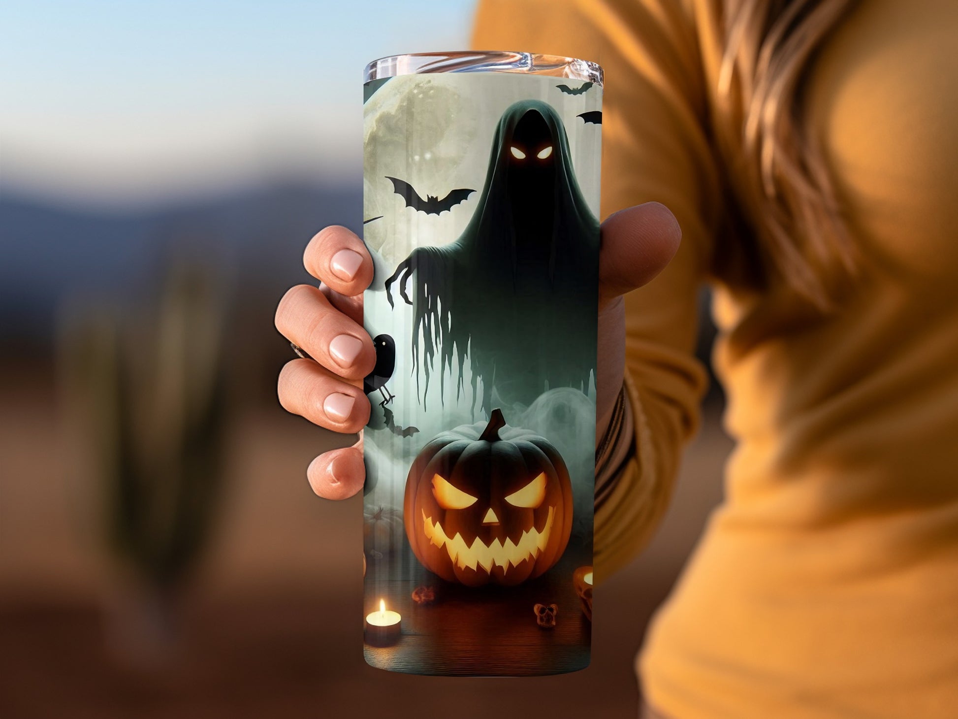 Spooky Halloween Ghost Pumpkin Design Tumbler
