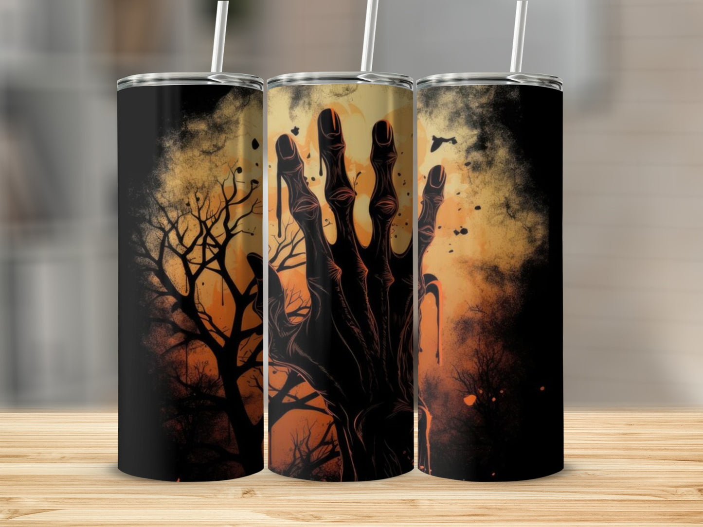 Spooky Halloween Hand and Tree Design Tumbler Product