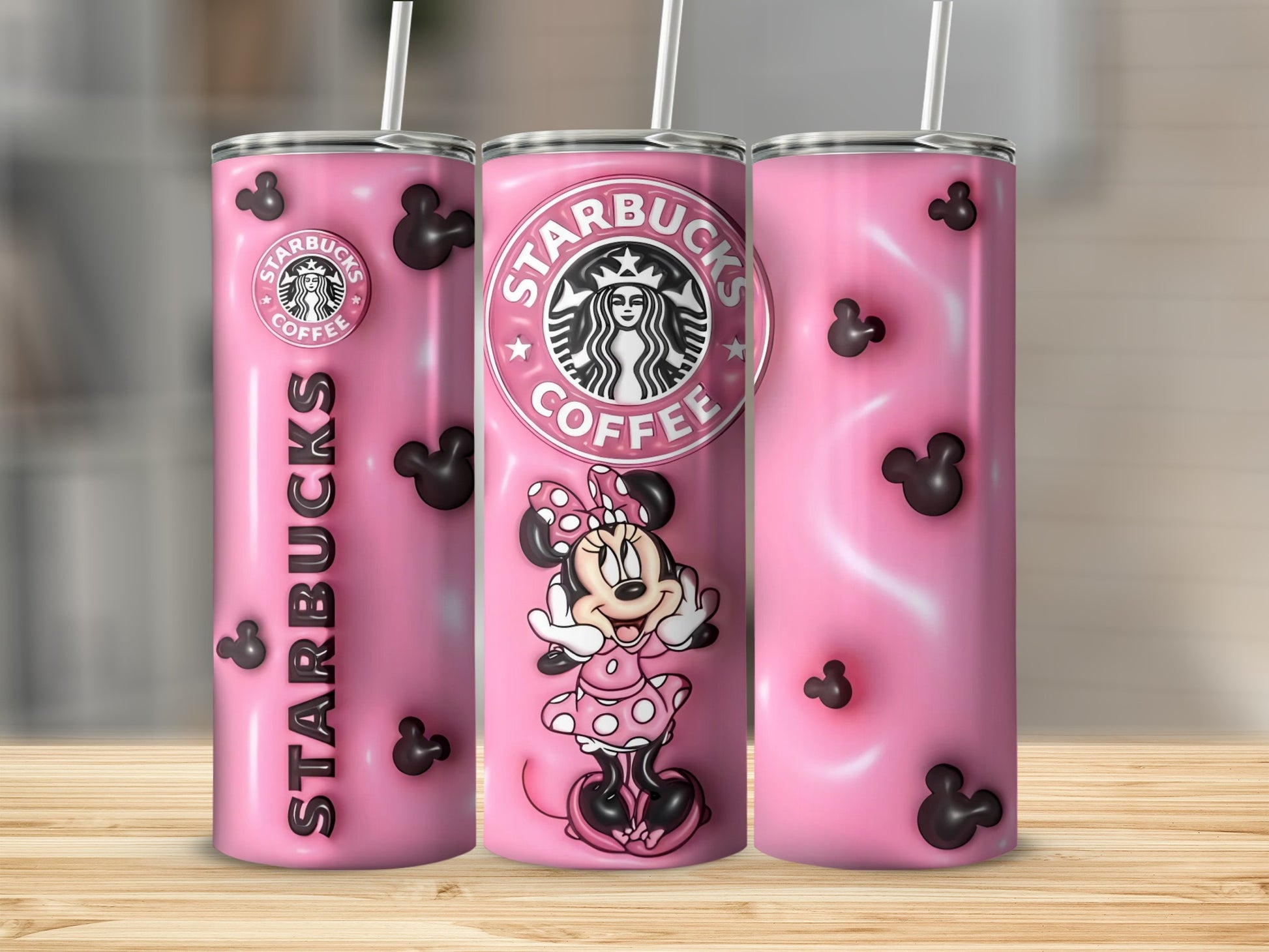 Pink Starbucks Minnie Mouse Design Tumbler with Straw