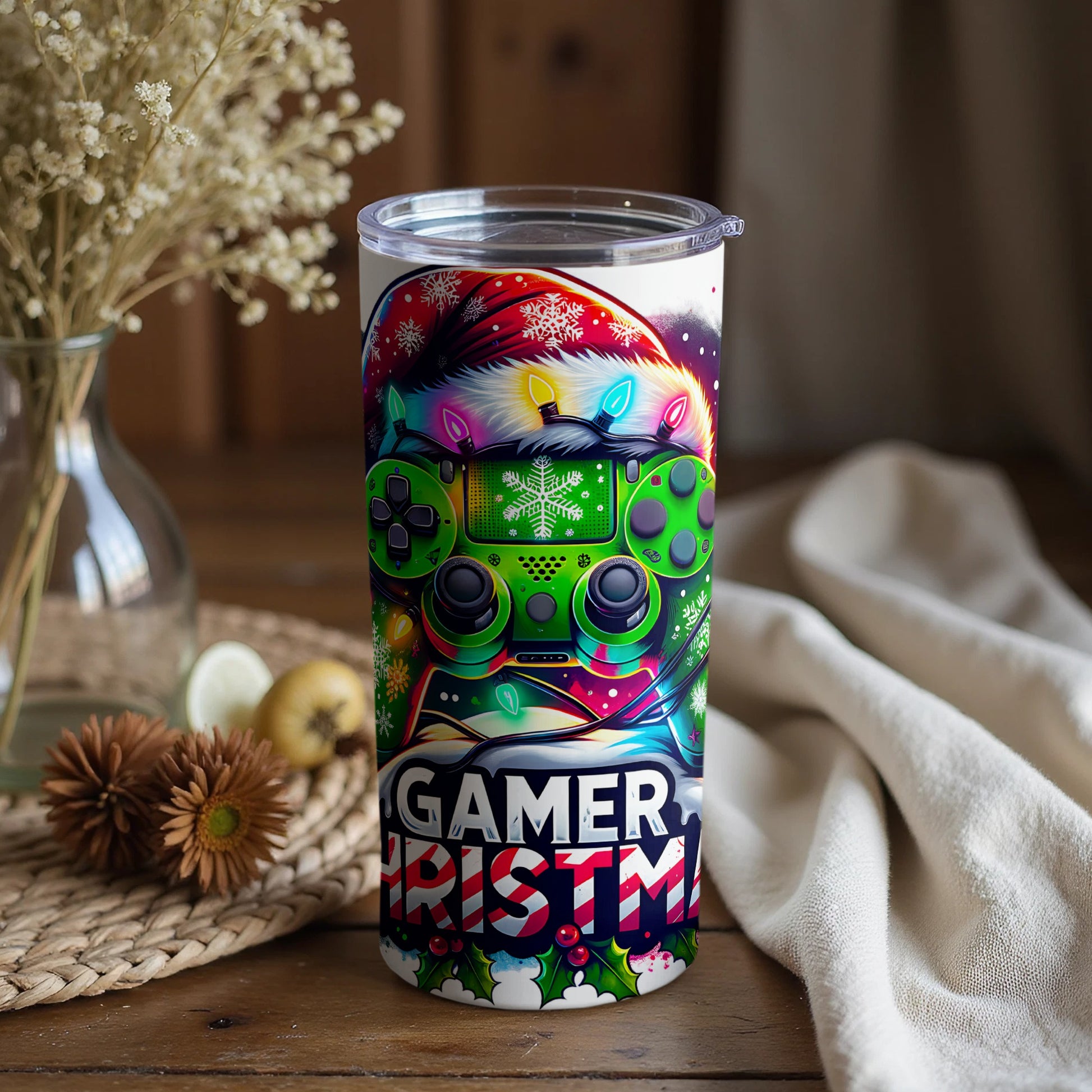 Gamer Christmas Themed Tumbler with Snowflakes