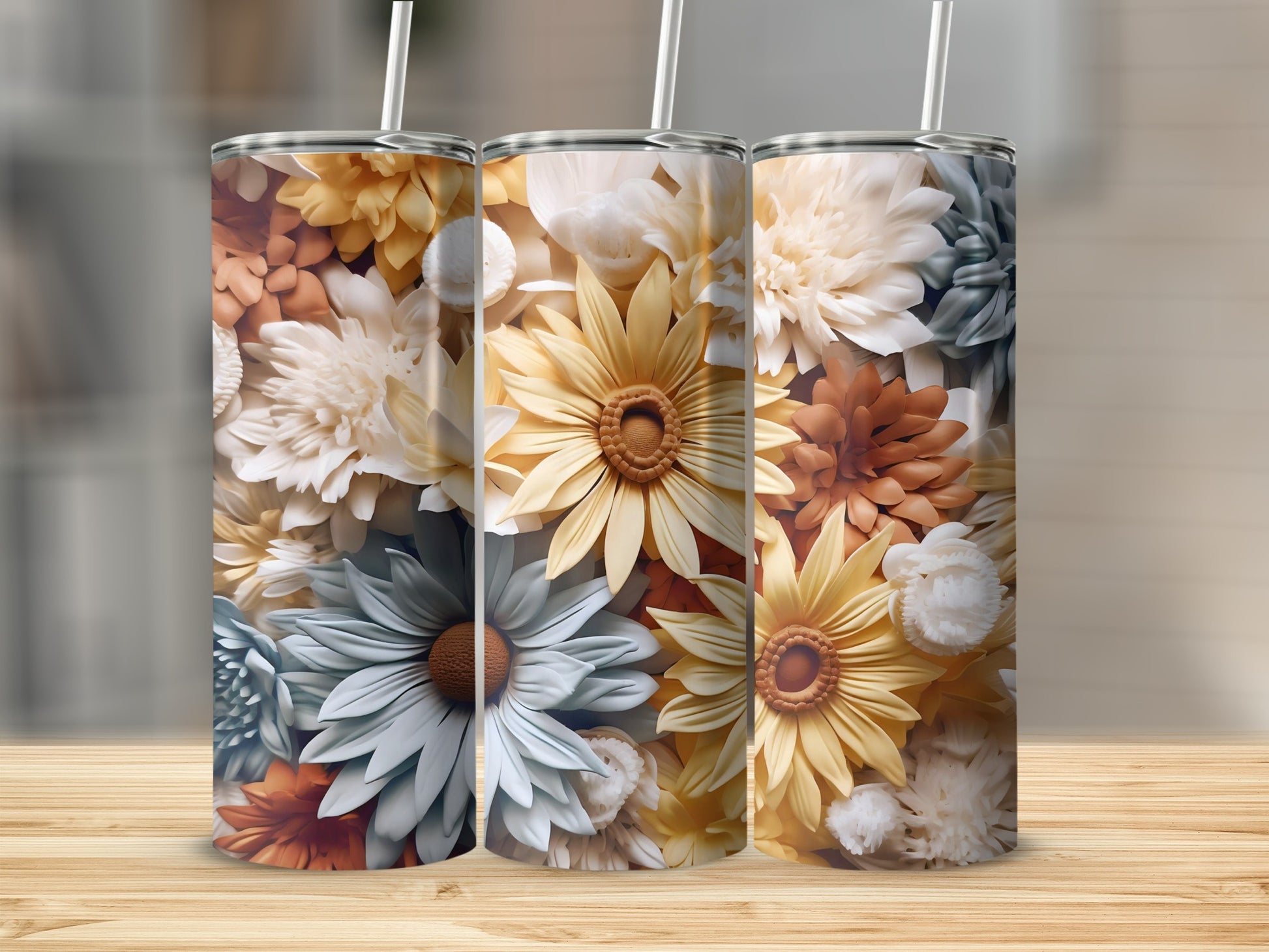 Floral Patterned Colorful Tumbler with Straw Cup
