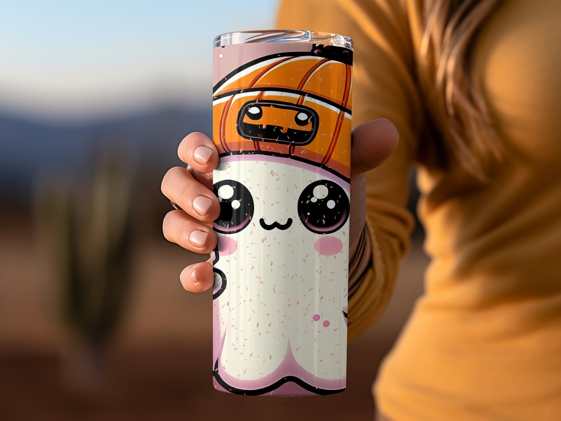 Cute Kawaii Sushi Character on Pink Background Tumbler