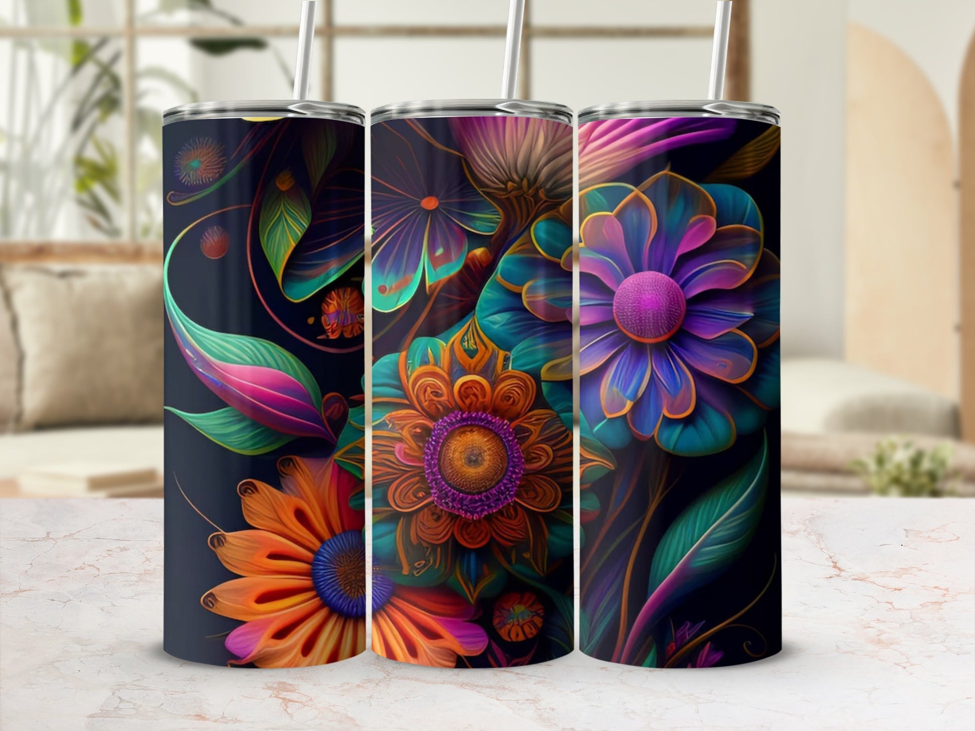 Vibrant Floral Design Stainless Steel Insulated Tumbler
