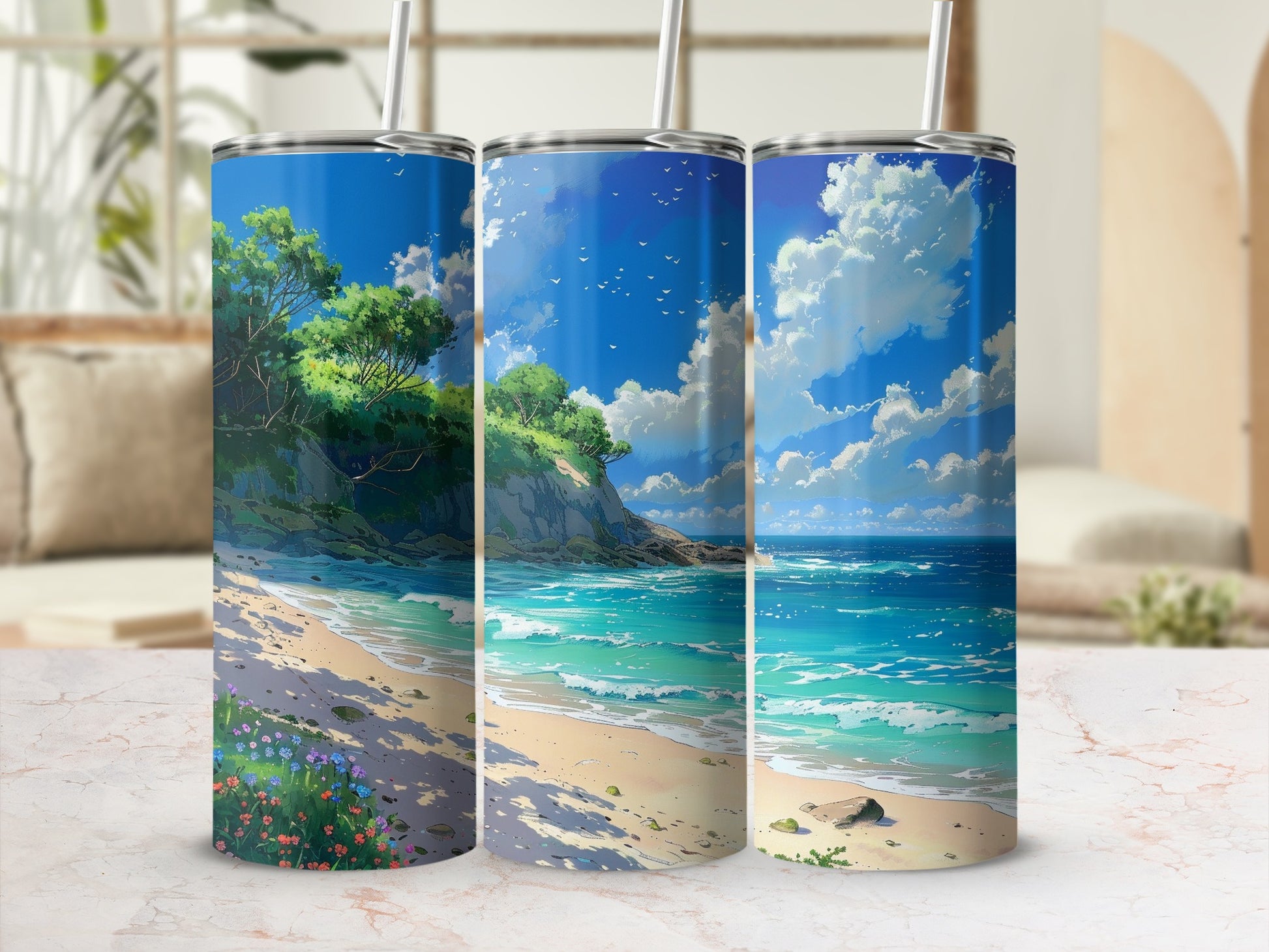 Vibrant Anime Beach Ocean Shoreline Tumbler product type