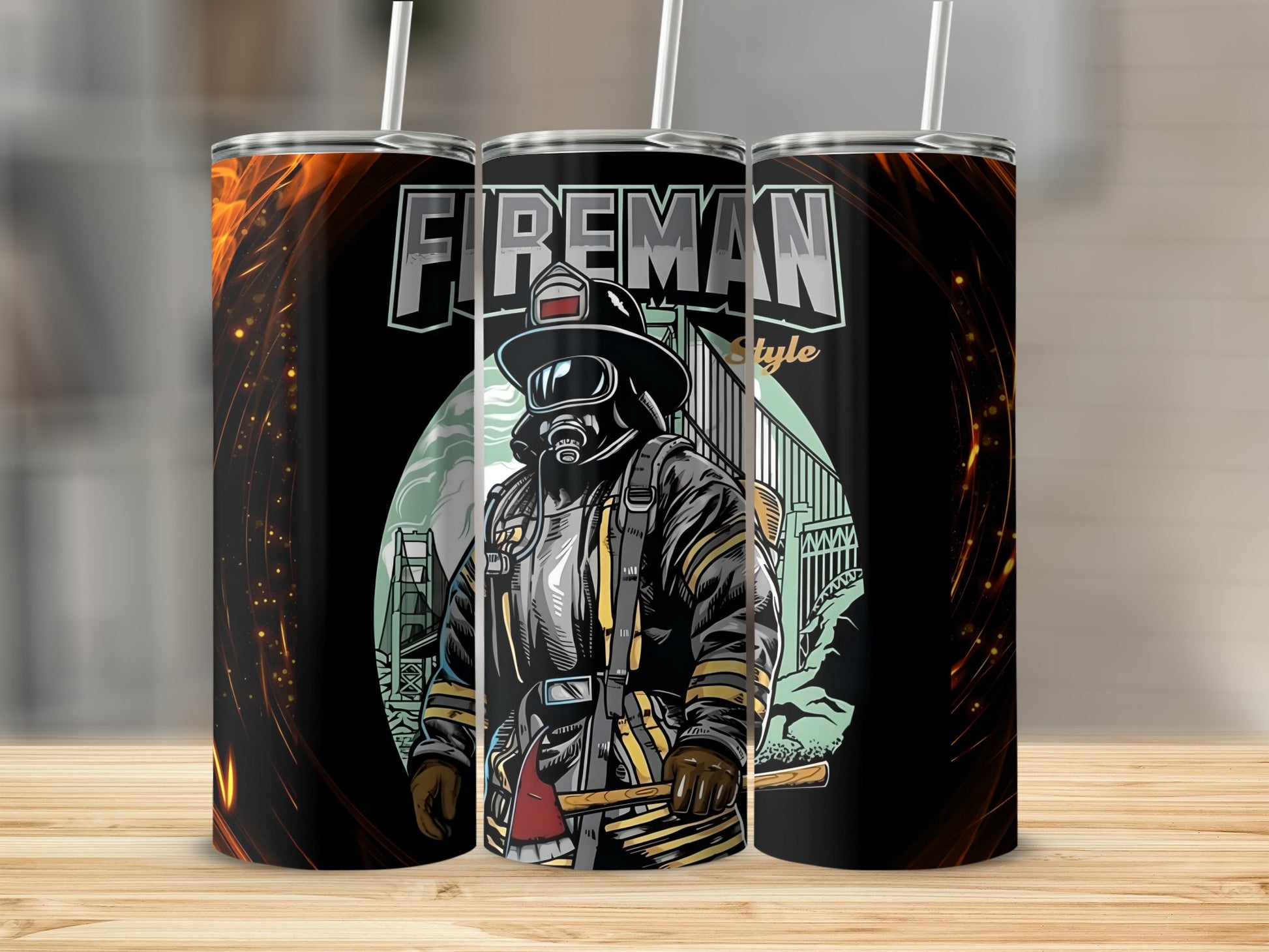 Fireman Style Artwork on Premium Stainless Steel Tumbler