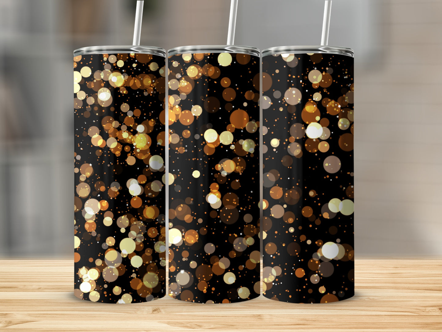 Gold and Black Glitter Bokeh Pattern Tumbler