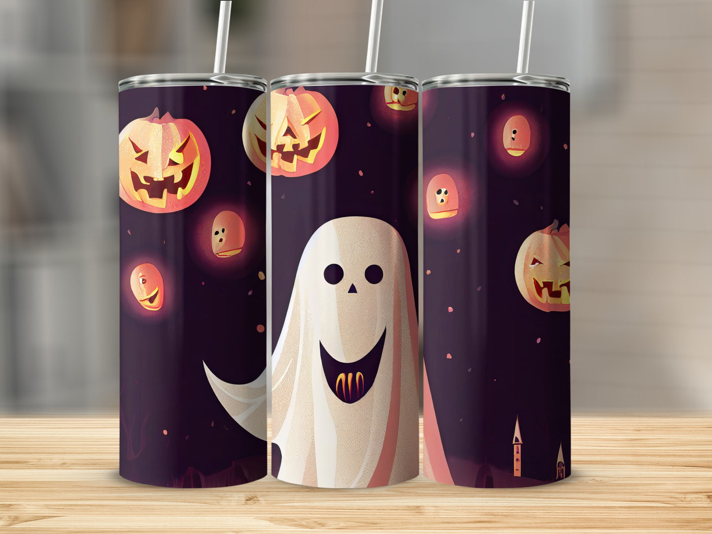 Halloween Ghost and Jack-O'-Lantern Tumbler Cup