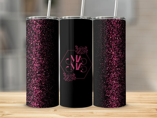 Pink Glitter Confetti Monogram Design Tumbler Cup
