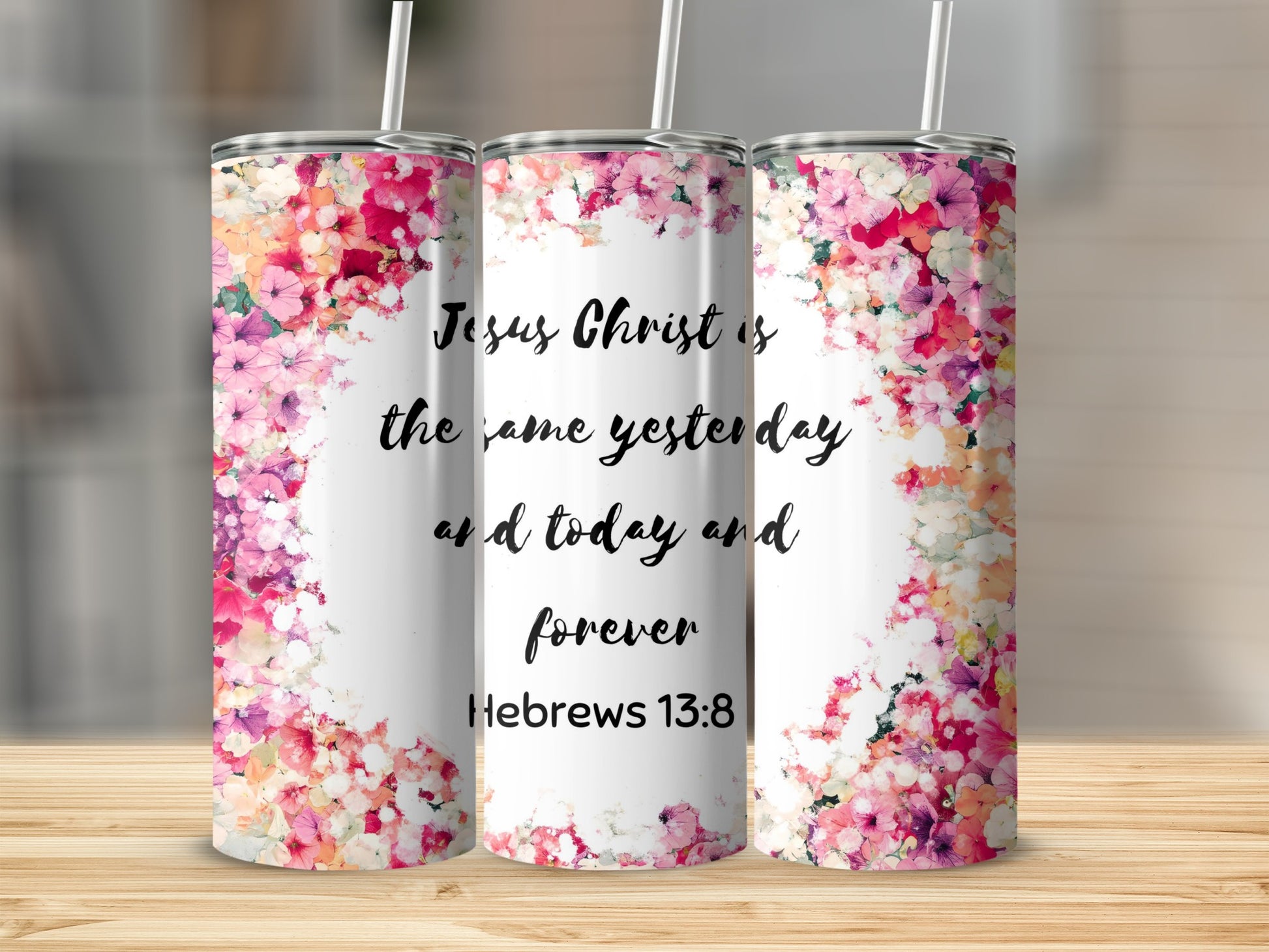 Inspirational Floral Hebrews 13:8 Design Tumbler