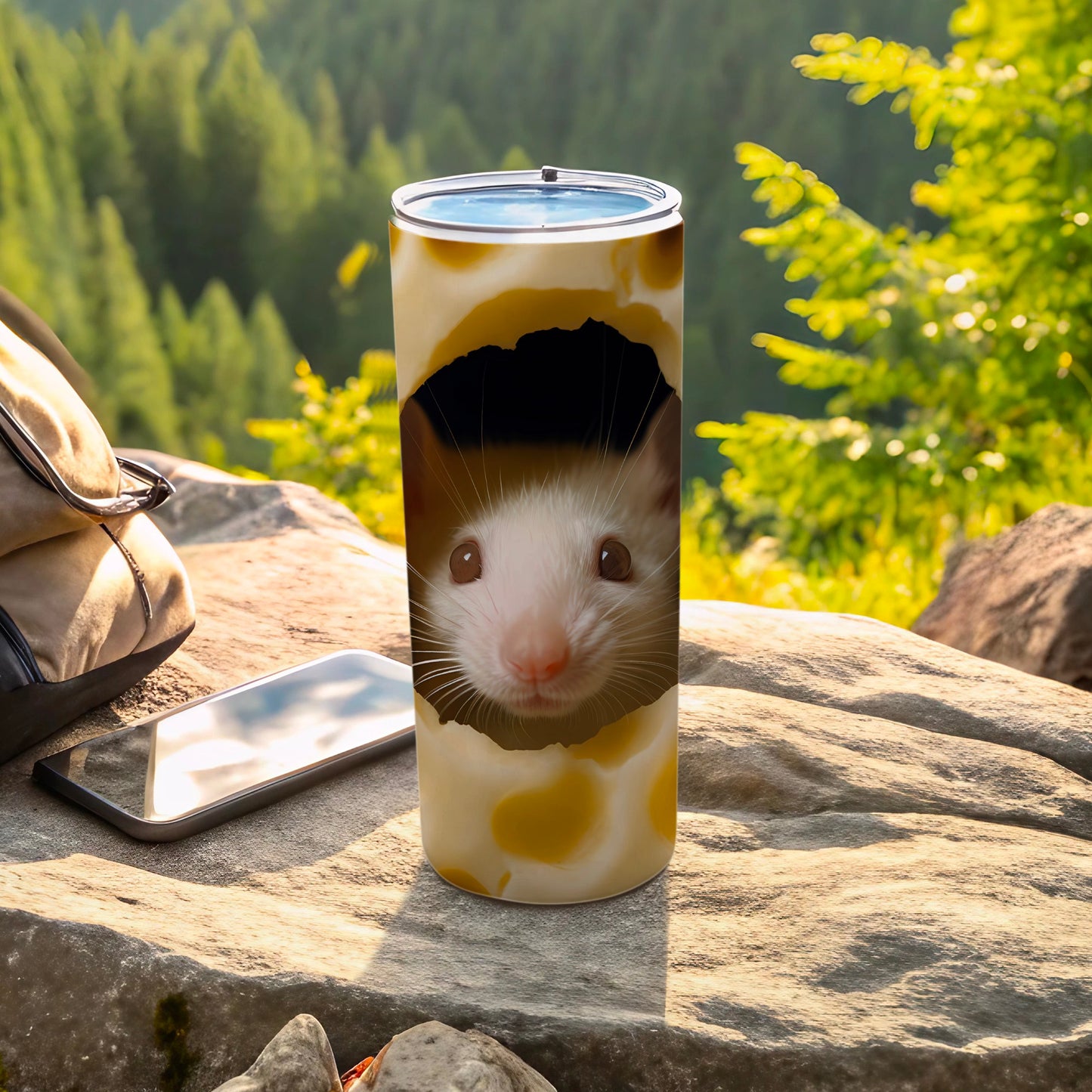 White Rat Peeking Hole Artwork Beverage Tumbler product type