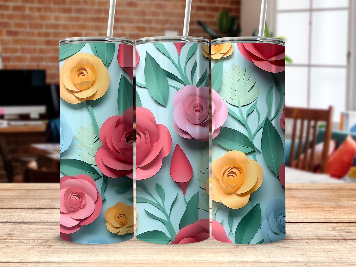 Colorful Floral Patterned Insulated Tumbler Product