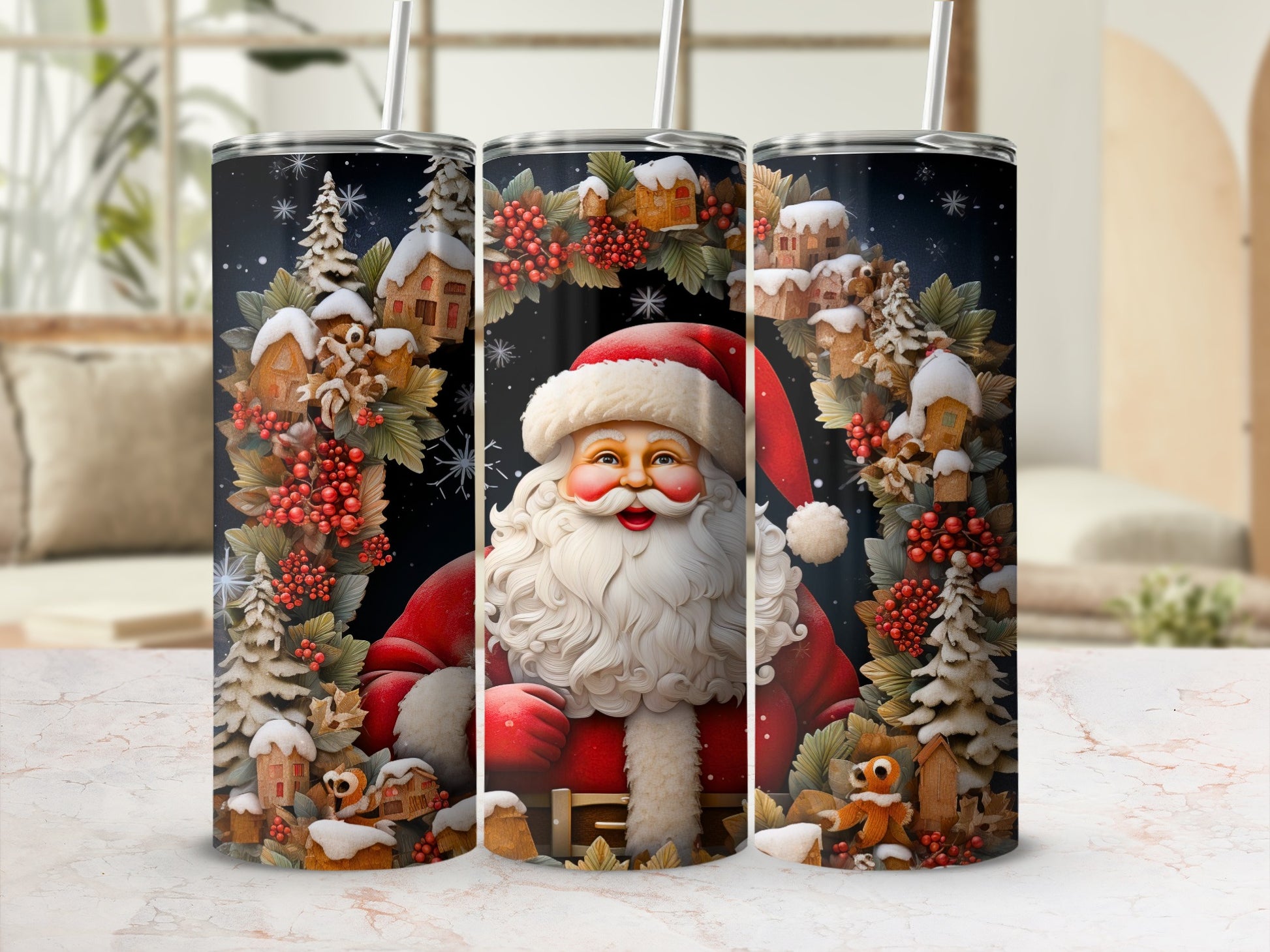Festive Santa Claus Christmas Tumbler Holiday Gift