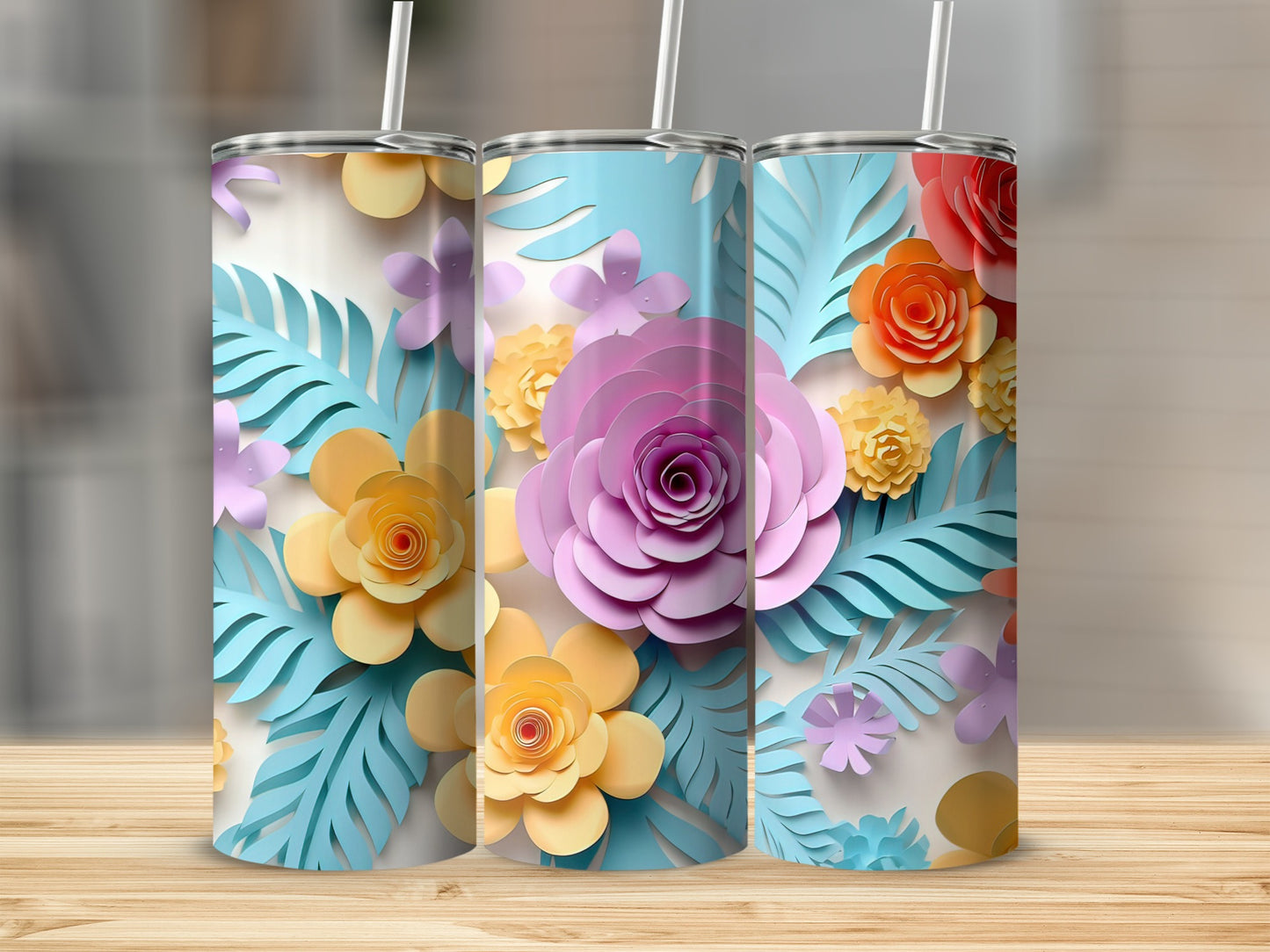 Floral Design Tumblers with Colorful Flower Patterns