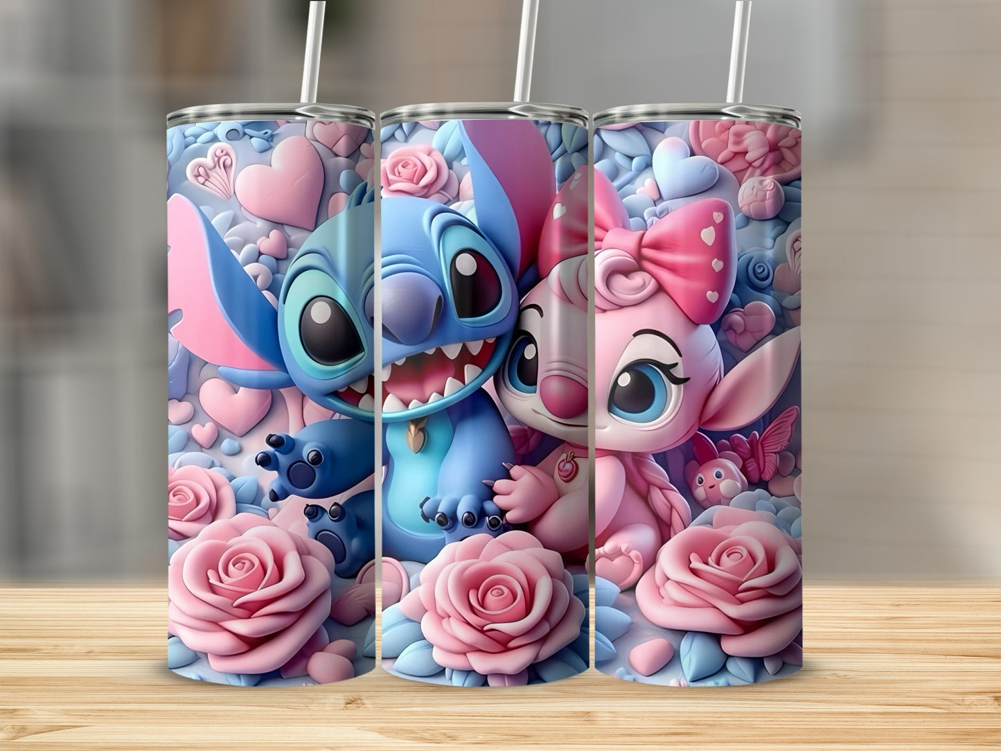 Cute Cartoon Characters and Flowers Print Tumbler
