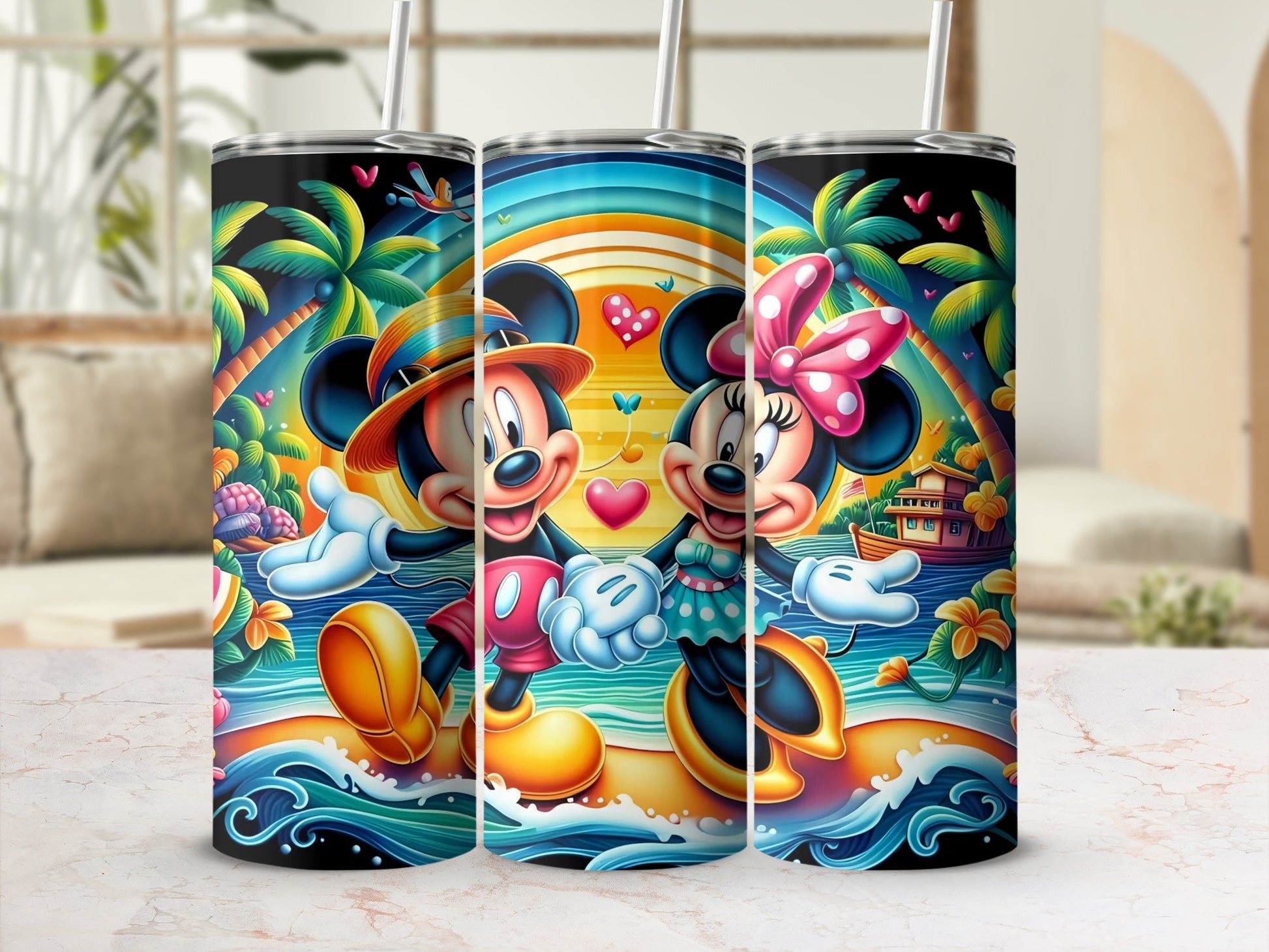 Colorful Mickey and Minnie Vacation Theme Tumbler