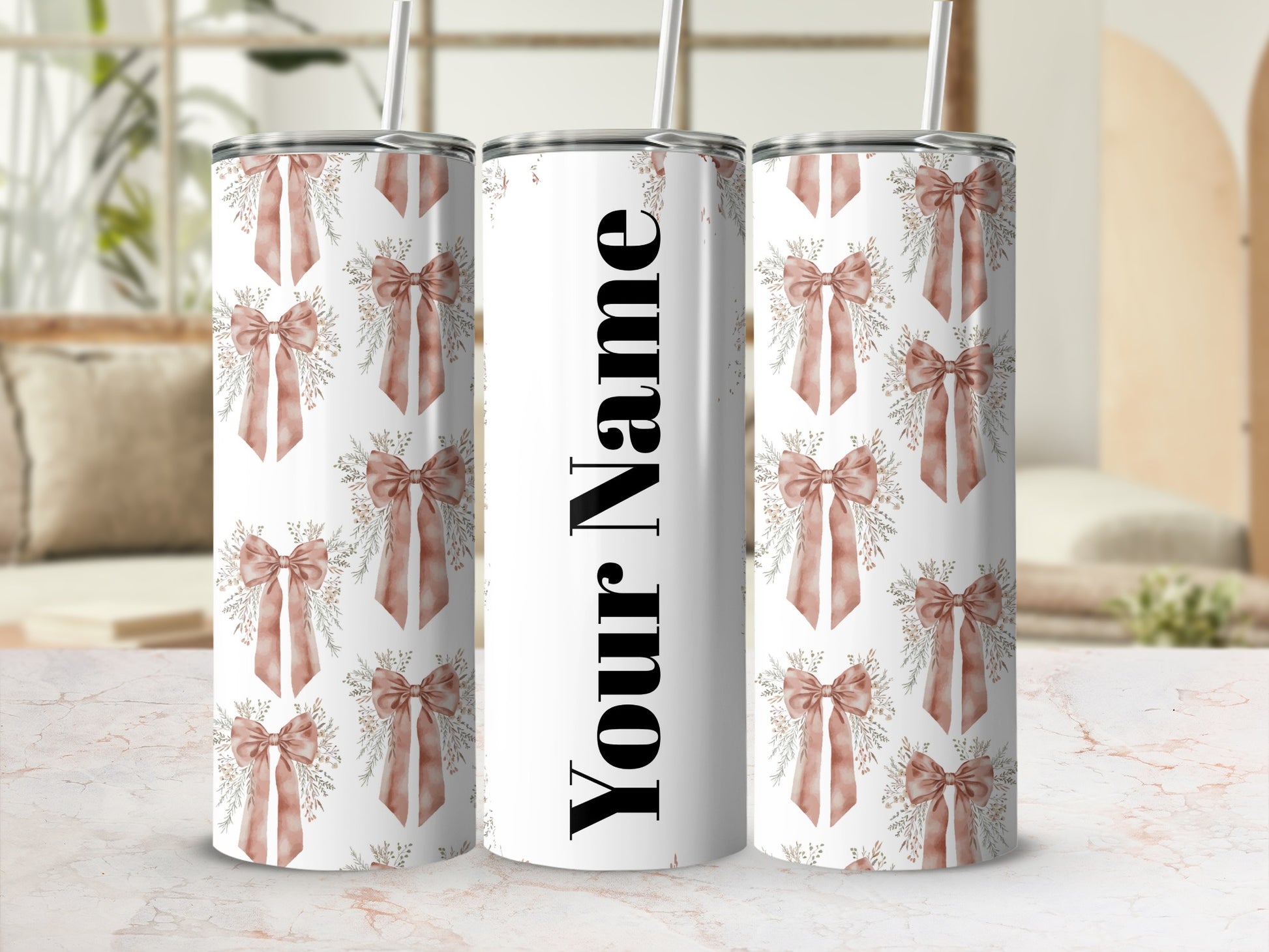 Personalized Tumbler with Elegant Bow Design