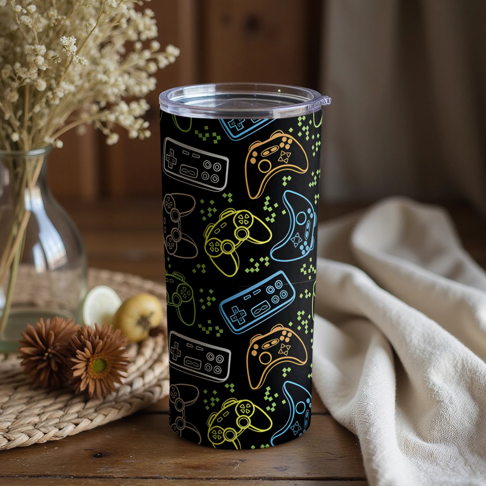 Retro Gaming Controllers Pattern Insulated Tumbler