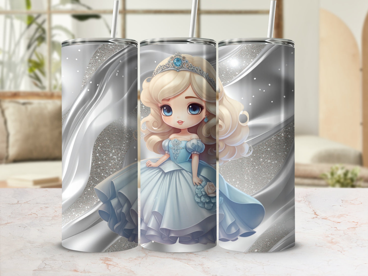 Elegant Princess Design Tumbler with Silver Accents Tumbler