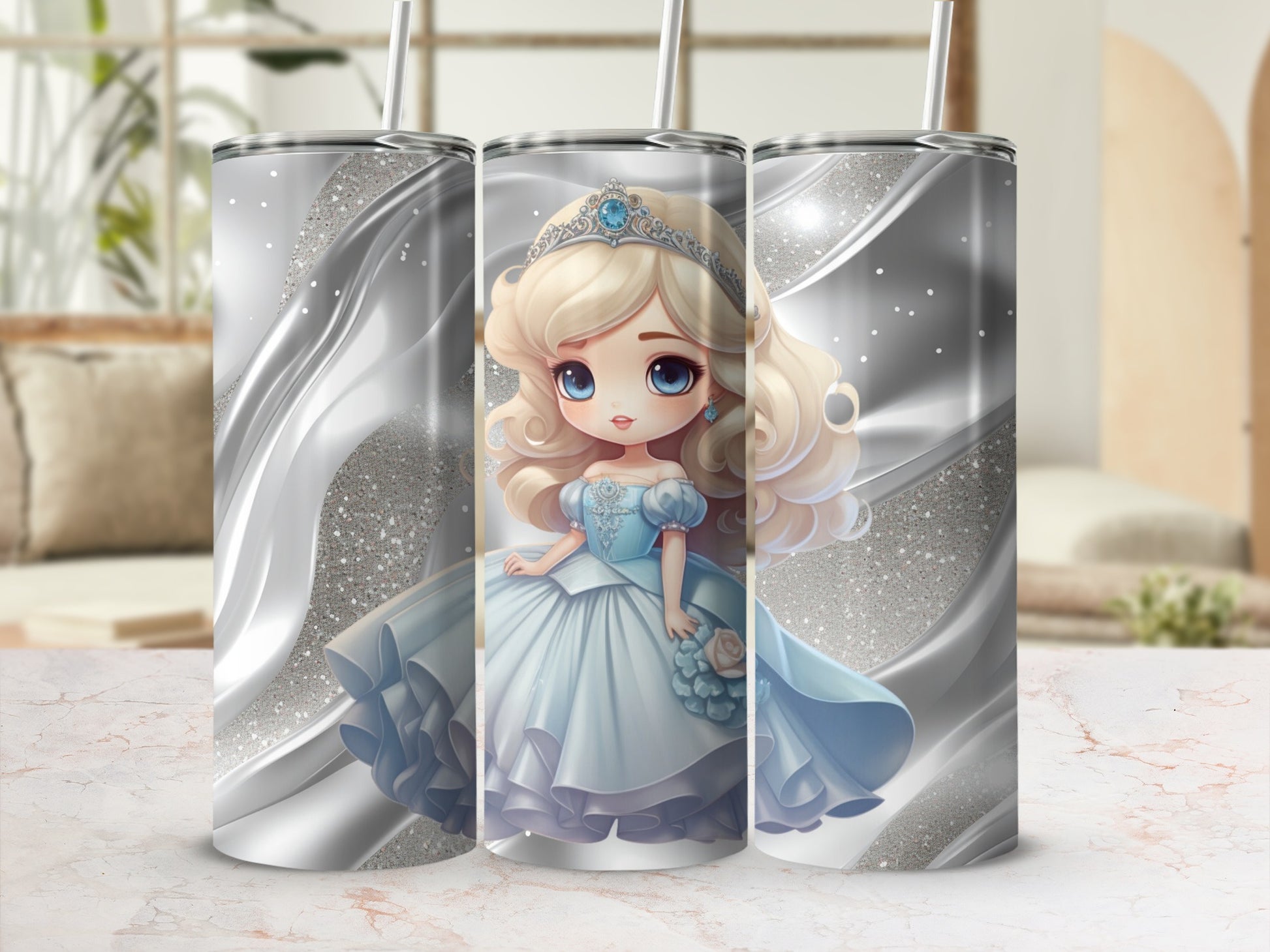 Elegant Princess Design Tumbler with Silver Accents Tumbler
