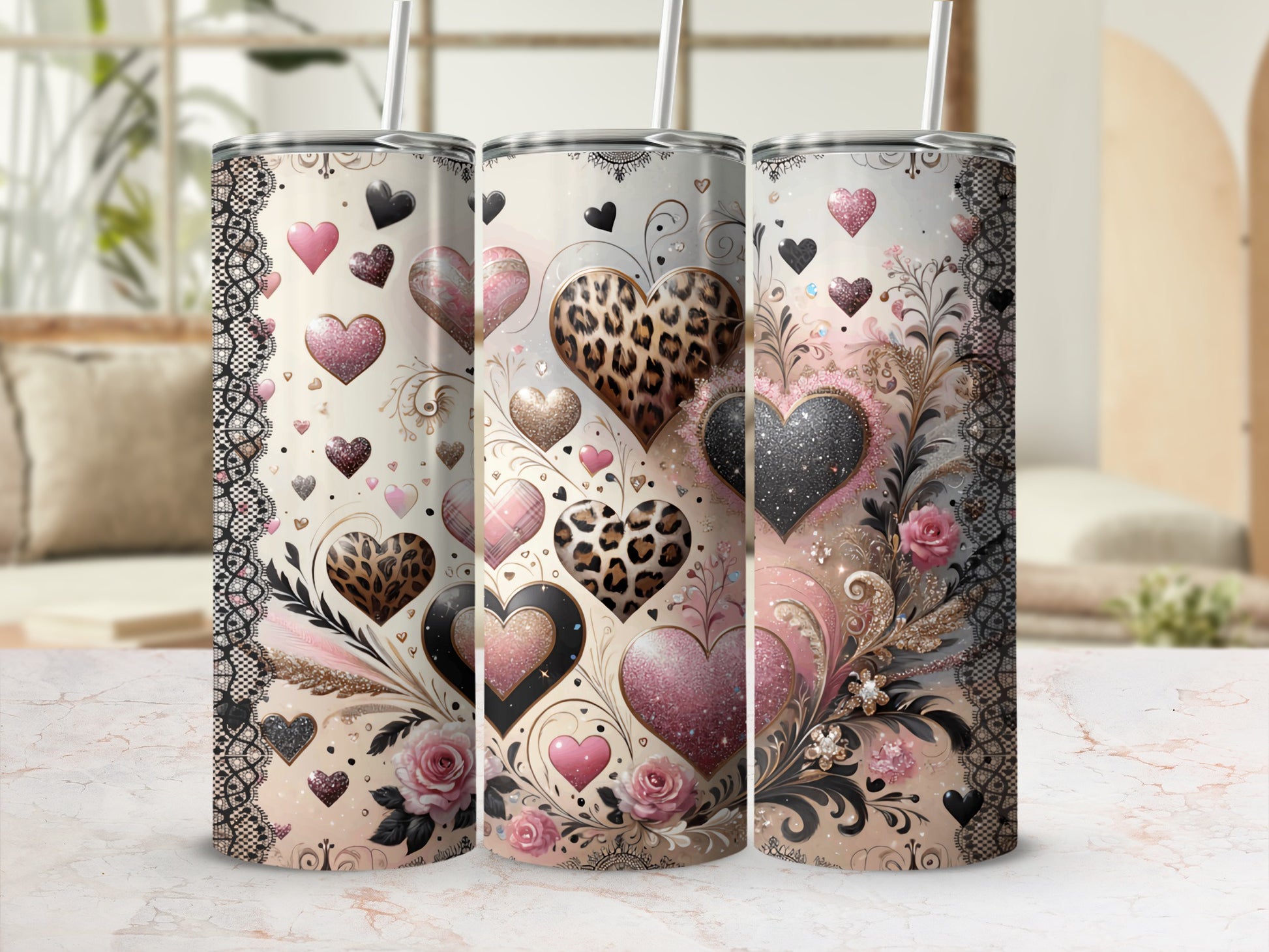 Pink Black Glitter Leopard Hearts Elegant Ornate Design product type
