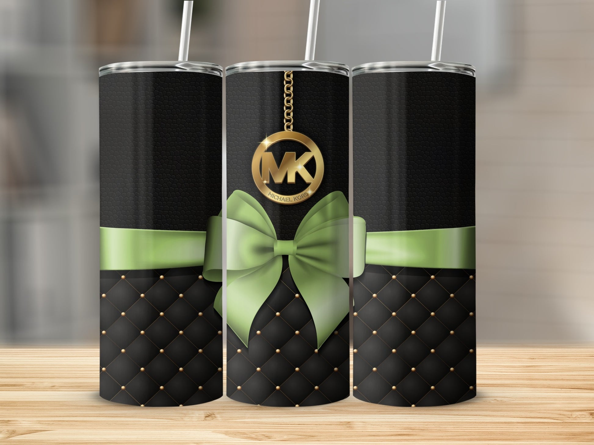 Black and Green Studded Tumbler with Ribbon Design