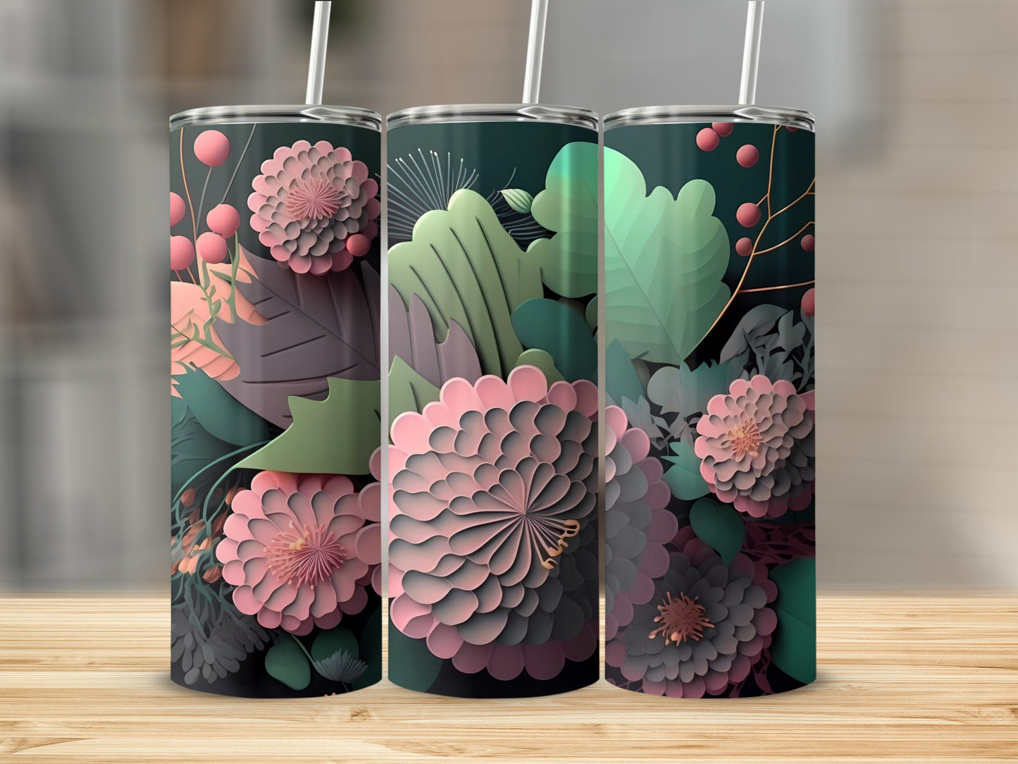 Elegant Floral Pattern Double-Wall Insulated Tumbler