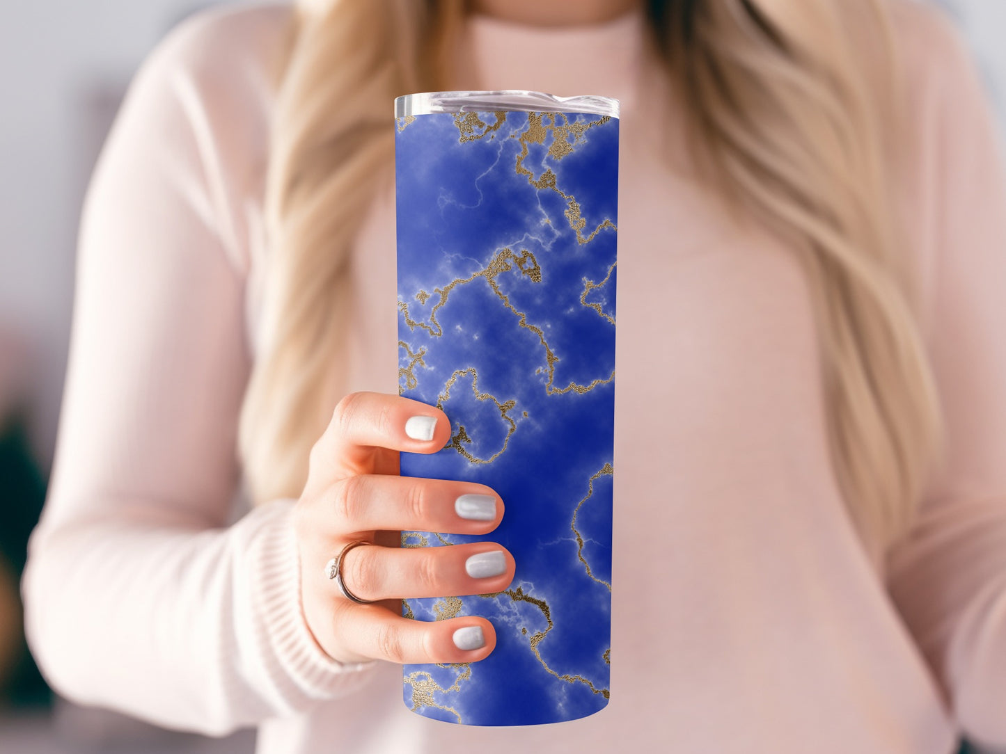 Elegant Blue and Gold Veins Swirl Design Custom Tumblers