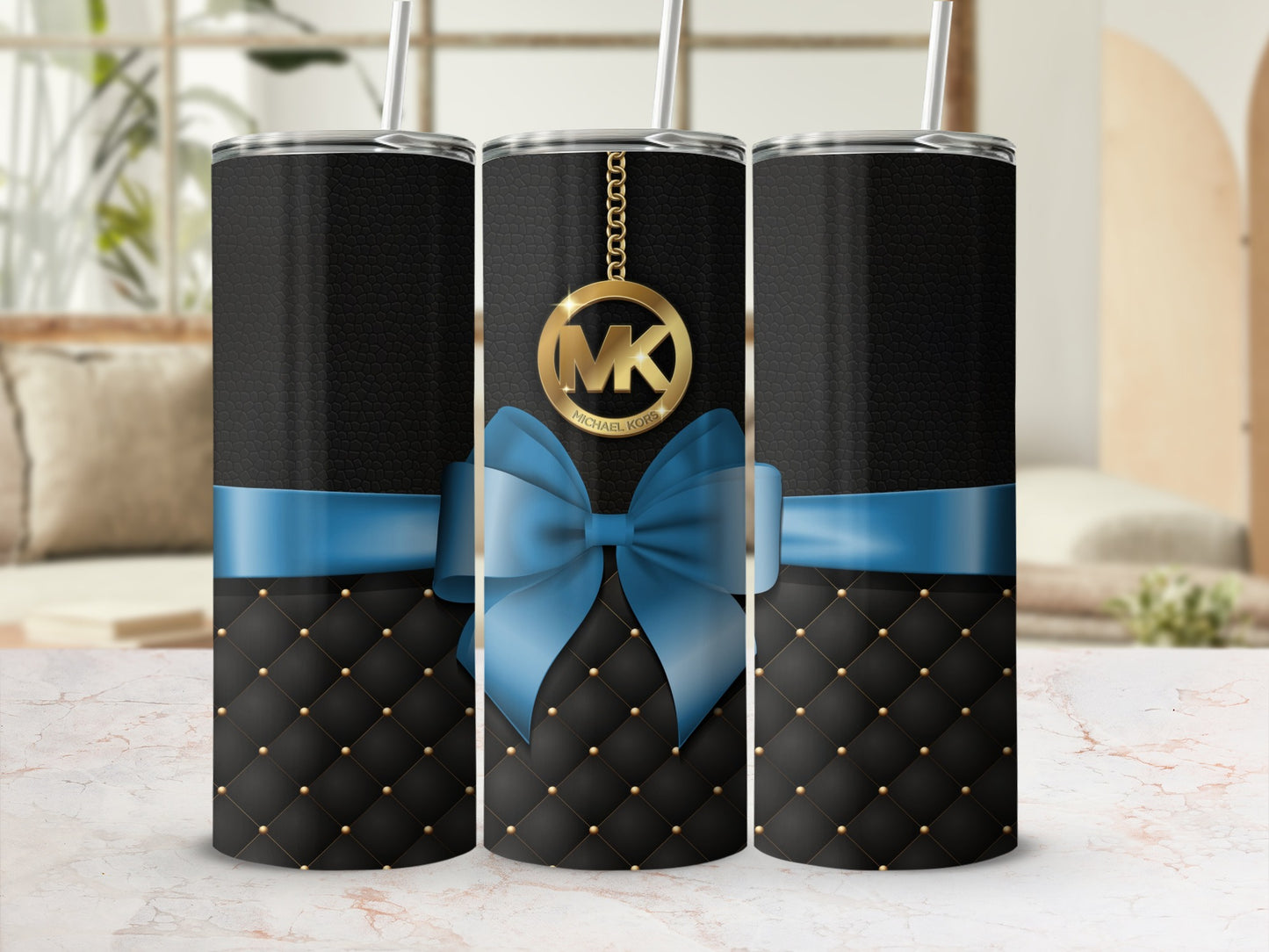 Elegant Tumbler with Blue Bow Design