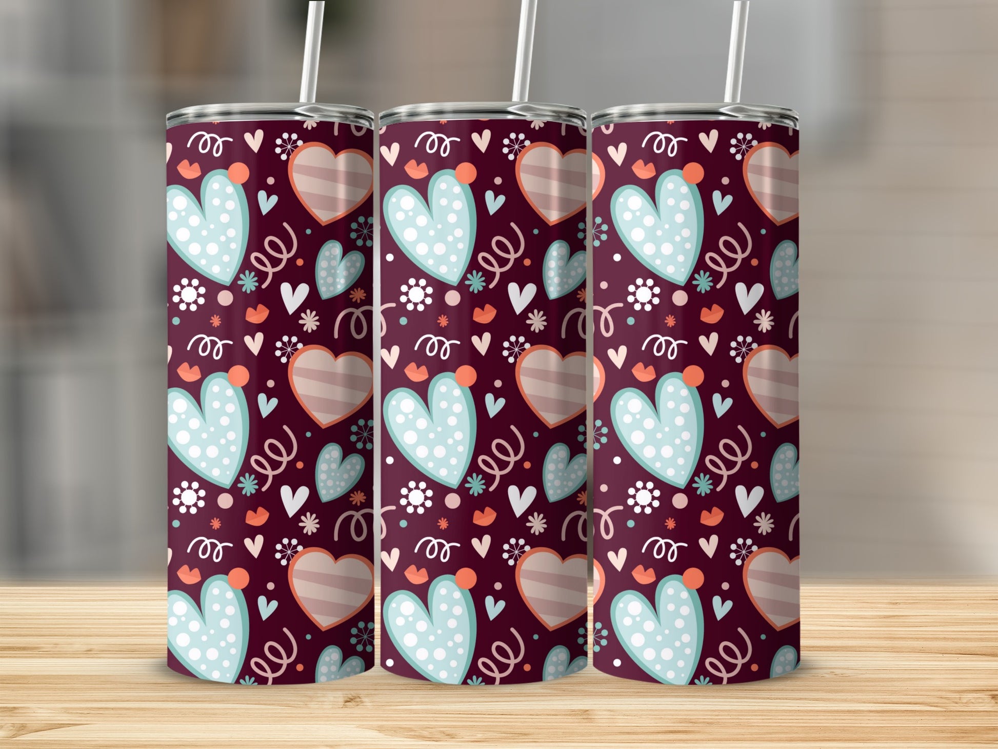 Colorful Hearts and Swirls Tumbler Design
