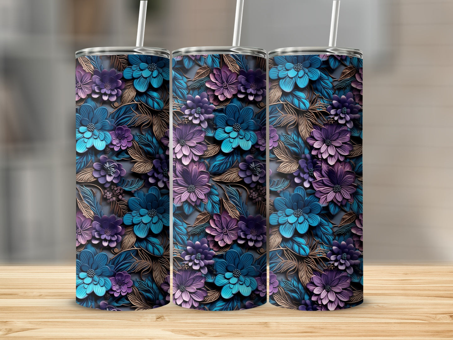 Vibrant Blue and Purple Floral Tumbler product